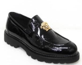 STYLISH BLACK LEATHER SHOES WITH SHINING DETAIL FOR MEN FOLLETEL